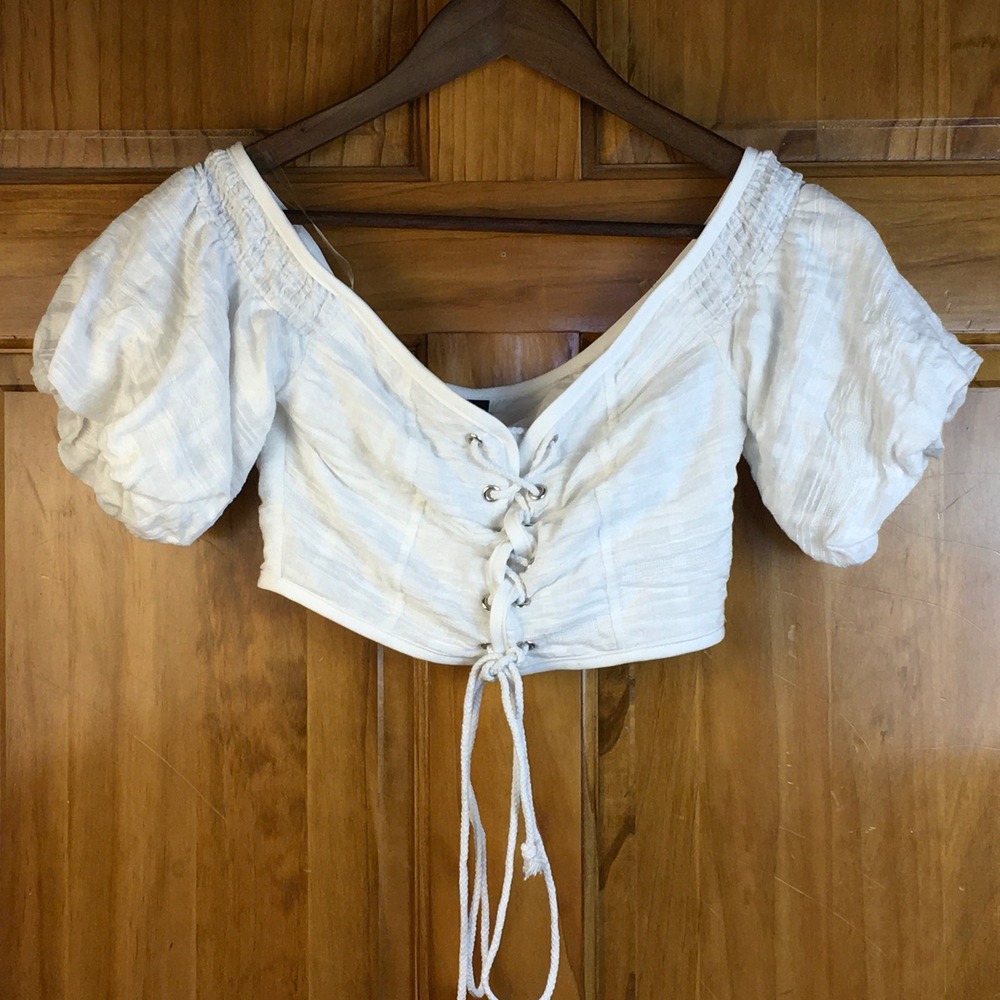Windsor White S Milkmaid Lace Up Puff Sleeve Crop Top Off Shoulder Peasant Fairy